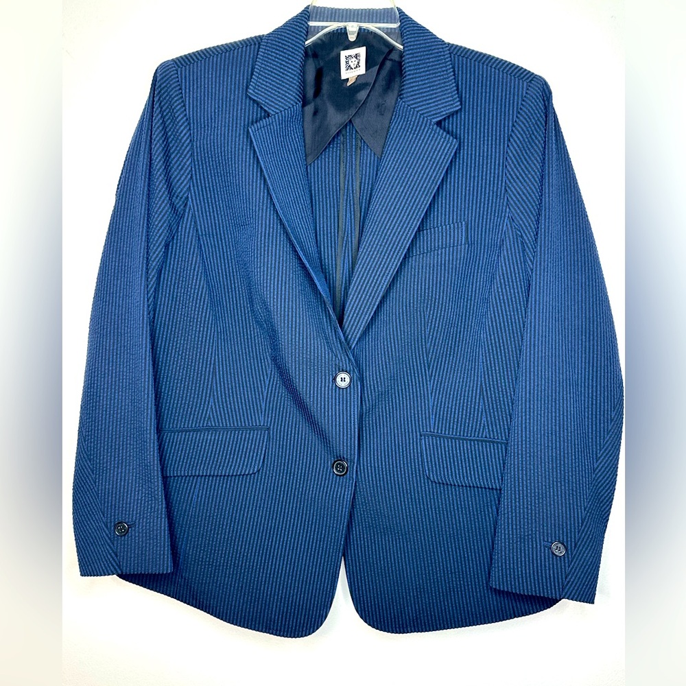 Anne Klein 16W blazer in navy and black pinstripes
